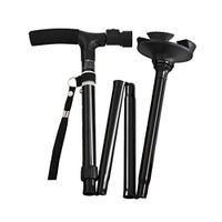Lightweight Walker Crutches Aluminum Alloy Telescopic Folding Old Four Feet Non-Slip Cane Climbing 3 Color 85cm MUMUJIN (Color : Black)
