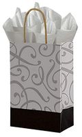 SSWBasics Small Black and Silver Swirl Paper Shopping Bags - 5 ¼”L x 3 ½”D x 8 ½”H - Case of 100