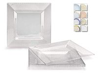 " OCCASIONS" 40 Plates Pack, Heavyweight Square Wedding Party Disposable Plastic Plates (10.75'' Large Dinner Plate, Vitro Clear)