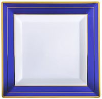 Square Splendor 5507-WH-BG 7.25" Square Dessert Plate with Cobalt Foil Rim Detail (12 Pack), White/Blue