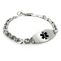 My Identity Doctor - Custom Engraved Medical Alert Bracelet, 316L Steel Matte 6mm Links - Black - Wrist Size 6.5 Inch