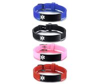 VNOX Customize Medical Alert ID Bracelet-4 Color/Set Silicone Rubber Stainless Steel ID Adjustable Wristband