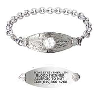 Divoti Custom Engraved Medical Alert Bracelets for Women, Stainless Steel Medical Bracelet, Medical ID Bracelet w/Free Engraving – Angel Wing Tag w/Elegant Rolo -White-7.0"