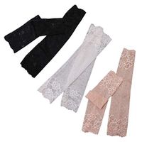 HEALLILY Lace Breathable Stretchy Arm Cover Sleeve Elbow Protector Elastic Elbow Brace for Sun Protection 3 Pairs(Khaki, Black, White)