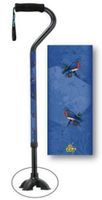 Walking Cane Foam Handle Offset Bluebird Quad Tip Footed Adjustable Aluminum Men or Women