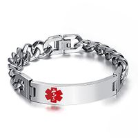 VNOX Men's Medical Alert ID Bracelet Stainless Steel Wrist Link Chain (Free Engraving),8 inches