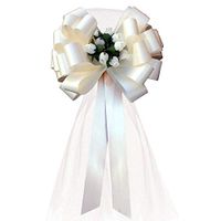 Ivory Pull Bows with Tulle Tails and Rosebuds - 8" Wide, Set of 6, Wedding Pew Bows, Reception, Aisle Decoration, Anniversary, School Dance, Fundraiser, Birthday, Party, Christmas