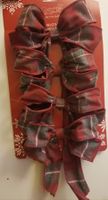 Jaclyn Smith 4 Wired Decorative Holiday Christmas Bow Collection Red & Gray Plaid Flannel Christmas Tidings Measures