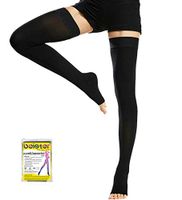 Beister 1 Pair Medical Open Toe Thigh High Compression Stockings with Silicone Band for Women & Men, Firm 20-30 mmHg Graduated Support for Varicose Veins, Edema, Flight, Black, Medium