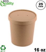[25 Pack] 16 oz Disposable Kraft Paper Soup Containers with Vented LIDS - Pint Ice Cream Containers, Frozen Yogurt Cups, Restaurant, Microwavable, Take Out, Food Storage, Recyclable