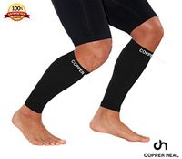 CALF Copper Compression SLEEVES by COPPER HEAL (1 PAIR) For Exercise Sport Recovery - Calf Muscle Strains Shin Splints Leg Socks Men and Women Calfs sleeve Guard for Running mens guards