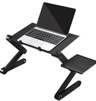 FEMOR Portable Adjustable Aluminum Laptop Table/Stand/Desk, Multifuctional Bed Tray Book Stand with Mouse Pad Side Mount, 360° Ratating Legs and X Shaped Cooling Holes Ergonomics Design, Black
