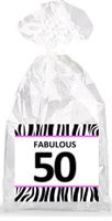 Fabulous 50th Birthday Zebra Pattern Party Favor Bags with Ties - 12pack