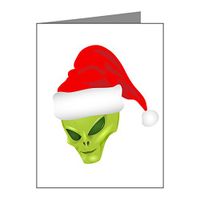 Note Card Green Alien Head with Christmas Santa Hat