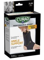 CURAD Performance Series Ankle Support Designed for Active Seniors 50+, Large Easy to Grip Tabs & Loops for Easier Application, Helps with Mild Sprains & Strains, Size S/M