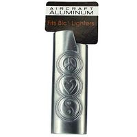 Embossed Lighter Case for BIC Lighters, Aircraft Aluminum, Lightweight & Durable - Peace & Love