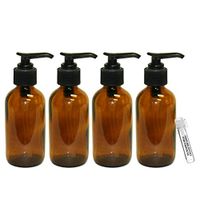 Perfume Studio 4oz Amber Glass Pump Bottles - Set of 4 Amber Glass Bottles with Black Pump Dispensers and a Pure Perfume Oil Sample Vial.