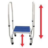 AdjustaStep(tm) DoubleSafe Deluxe Step Stool/Footstool with Dual Handle/Handrail, Height Adjustable. Modern White/Blue Design. Padded Non-Slip Hand Grips