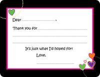 Brite Mod Hearts Fill-in Thank You Note Cards for Kids, 5.5" X 4.25" Notecards with White Envelopes
