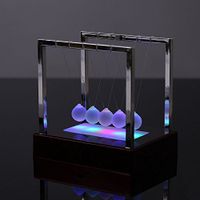 ❤Ywoow❤ Metal Illuminated Newtons Swing Ball Newtons Cradle LED Light Up Kinetic Energy Home Office Science Toys Home Decor (Red)