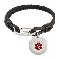 Divoti Custom Engraved Paracord Medical ID for Women, Stainless Steel Medical Bracelet, Medical ID Bracelet w/Free Engraving – Black Leather Double Bolo-8.0"-Red