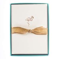 Graphique Pink Flamingo La Petite Presse Boxed Notecards, 10 Embellished Gold Foil Blank Cards with Matching Envelopes and Storage Box, 3.25" x 4.75"