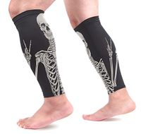ShineSnow Human Skeleton Skull Compression Calf Sleeve, Black And White Leg Socks for Shin Splint,Calf Pain Relief Men Women Runners Guard for Running Cycling Maternity Travel Nurses