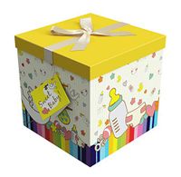 Gift Box 9x9x9 Petit Bebe Collection - Easy to Assemble & Reusable - No Glue Required - Ribbon, Tissue Paper, and Gift Tag Included - EZ Gift Box by Endless Art US