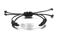 VNOX Asthma Medical Alert ID Handmade Braid Rope Stainless Steel Adjustable Bracelet for Child&Adult