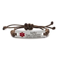 BAIYI Medical Alert Bracelet - Custom Engraved Stainless Steel ID Tag - Personalized Brown Braided Rope Emergency Bracelets (Adjustable Size)