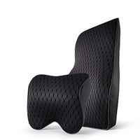 Klumart Premium Memory Foam Car Lumbar Cushion & Neck Pillow Kit- Universal Fit for All Drivers