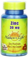 Nature's Life Zinc Picolinate Capsules, 30 Mg, Plus 2mg Copper,  50 Count