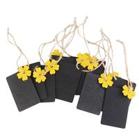 ROSENICE 10pcs Mini Rectangular Hanging Wooden Blackboard Gift Price Tags (Yellow Flower)