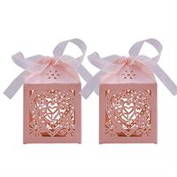 TOYANDONA 100pcs/pack Laser Candy Gift Box Wedding Paper Candy Container Party Gift Box with lace Ribbon (Pink)