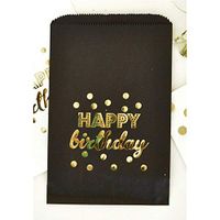 Black Happy Birthday Gold Foil Candy Buffet Bags (set of 60)