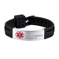 Supcare Personalized Silicone Medical Alert ID Bracelet Jewelry Stainless Steel, Medical Emergency Identification Bangle Bracelet with Black Adjustable Silicone Band
