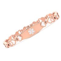 Tarring Noble Rose gold Heart Medical id bracelet for women free engraving(8.5)