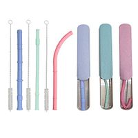 Silicone Foldable Drinking Straws Kit for 30&20 oz Tumbler Reusable Collapsible ECO Friendly Products Zero Waste 3 Pack with 3 Brushes and 3 Travel Case (Blue/Green/Red)