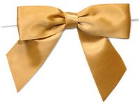 Pre-Tied Satin Gift Bows - Gold 5" Pre-Tied Satin Bows with 6" Twist Ties~ 1-1/2" Ribbon (12 Packs; 12 Bows) - WRAPS-26227