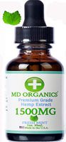 1500mg MD Organics Pure Organic Hemp Oil Tincture Drops Fresh Mint Pain Stress Mood Sleep Inflammation Hair Skin Vitamin Omegas Amino Acids Vegan Lab Tested for Purity