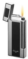 Visol Caseti Ravensdale Chrome Plated Vertical Lines and Black Lacquer Flint Traditional Flame Lighter