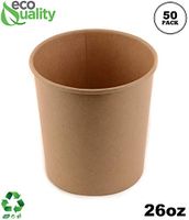 26 oz Disposable Kraft Paper Soup Containers [50 PACK] - Pint Ice Cream Containers, Frozen Yogurt Cups, Restaurant, Microwavable, Take out, Food Storage, Recyclable