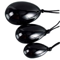 lgw crystal 3 Yoni Eggs Obsidian perforate, with Unwaxed String, Massage Stone for Women to Strengthen Pelvic Floor Muscles
