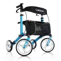 OasisSpace Aluminum Rollator Walker, with 10'' Wheels and Seat Compact Folding Design Lightweight Baking Complimentary Carry Bag (Blue)
