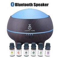 Essential Oil Diffuser Humidifier with Bluetooth Speaker Pure Aromatherapy LED Lights Wood Grain Color Pro Aroma Kit Diffuser (Wood Grain with Oils)
