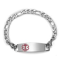 Free Engraving Medical Alert Bracelet Stainless Steel Figaro Chain Emergency ID Bracelets for Women