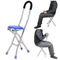 LFFME Cane Seat Walking Stick, Lightweight Folding Stool with Anti-Slip Four Feet, Walking Stick Chair for Use by The Elderly, Blue