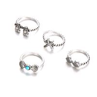 Slendima 4Pcs Exquisite Retro Starfish Turtle Shell Knuckle Stacking Midi Joint Rings Set Women Party Jewelry Silver