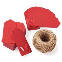 Beadthoven 100pcs Kraft Paper Tags Red Rectangle Butterfly Shape Craft Hang Tags with Free 131 Feet Hemp Twine for DIY Art and Crafts Wedding Christmas Party Favor 1.59"x3.54" (4.05x9cm)
