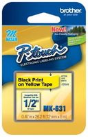 1/2" (12mm) Black on Yellow P-touch M Tape for Brother PT-55, PT55 Label Maker